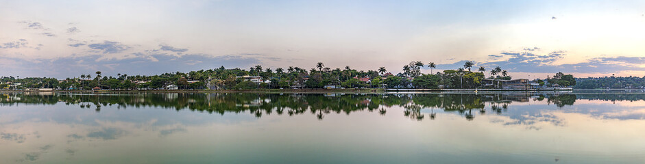 Fototapeta premium Belo Horizonte, Minas Gerais, Brazil. Panoramic view of Pampulha Lake in sunset