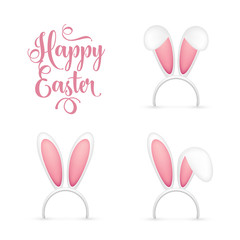 Easter Bunny Ears. Pink and White Mask with Rabbit Ear. Spring Seasonal Cute Hat. April, March Holidays.