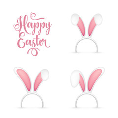 Easter Bunny Ears. Pink and White Mask with Rabbit Ear. Spring Seasonal Cute Hat. April, March Holidays.
