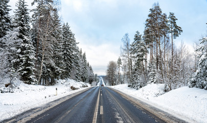 Swedish highway in winter scenery