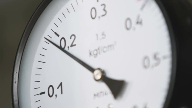 Pressure Meter with Trembling Arrow in Metal Case Macro