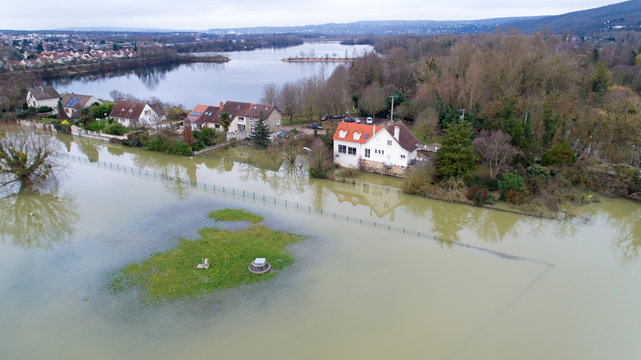 Crue de la Seine &agrave; Triel sur Seine, dans les Yvelines. 30 Janvier 2018