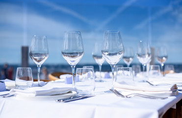 Abstract empty of wine glasses, blue background