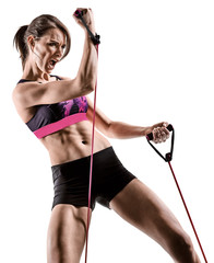 one caucasian woman exercising cardio boxing cross core workout fitness exercise aerobics silhouette isolated on white background