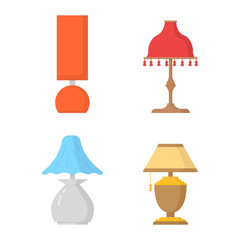 Set icon vintage bedside night lamp light with shade