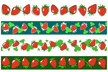 Strawberry endless borders vector set