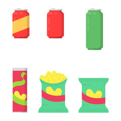 Set icon soda and bag of chips