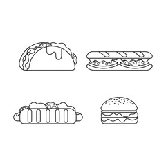 Set icon line sandwiches, taco and hamburger