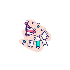 Hand draw party icon. Ribbon and party hat. Festival, celebrate symbol. Vector illustration.