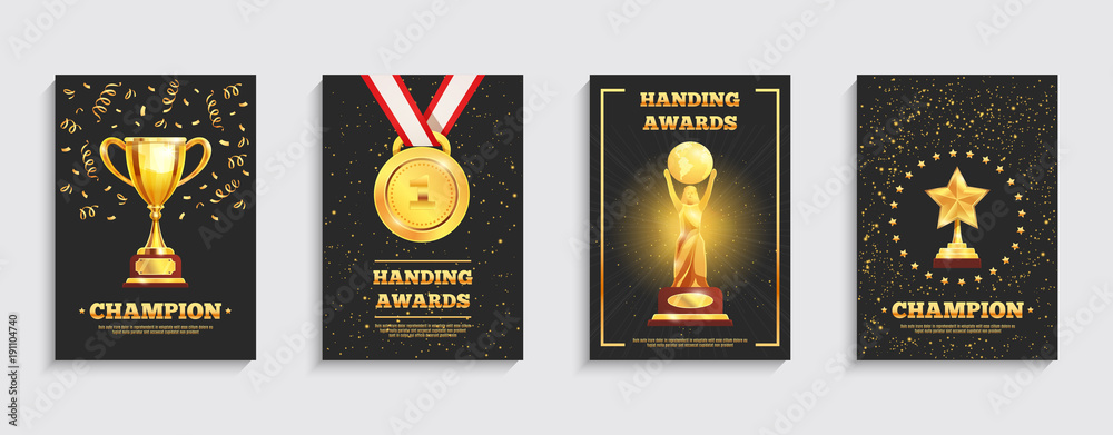 Wall mural award gold trophy posters set