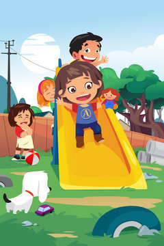 Kids Playing in the Playground Illustration