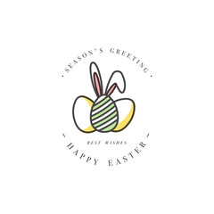 Vector linear design Easter greetings elements on white background. Typography ang icon for Happy Easter card, banners or posters and other printables. Spring holidays design elements.