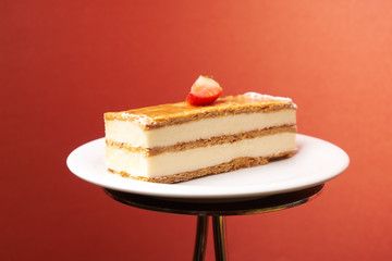 Milfey napoleon cake with fresh strawberries