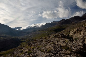 Cloud covered mountain range in the Ordesa national park