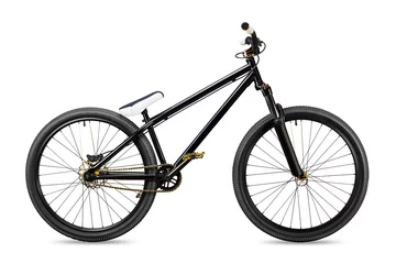 Photo sur Plexiglas Vélo black gold slopestyle dirt jump bike bicycle isolated on white background 