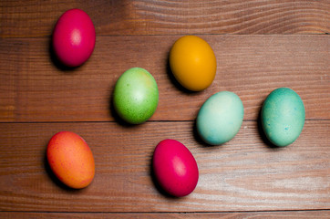 Fototapeta na wymiar Painted chicken eggs for the traditional Christian holiday Easter.