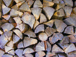 Pile of chopped fire wood prepared for winter
