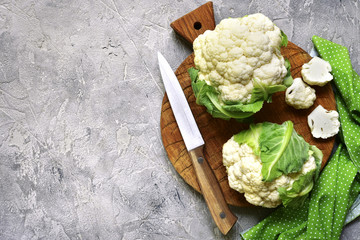 Raw cauliflower.Top view with copy space.