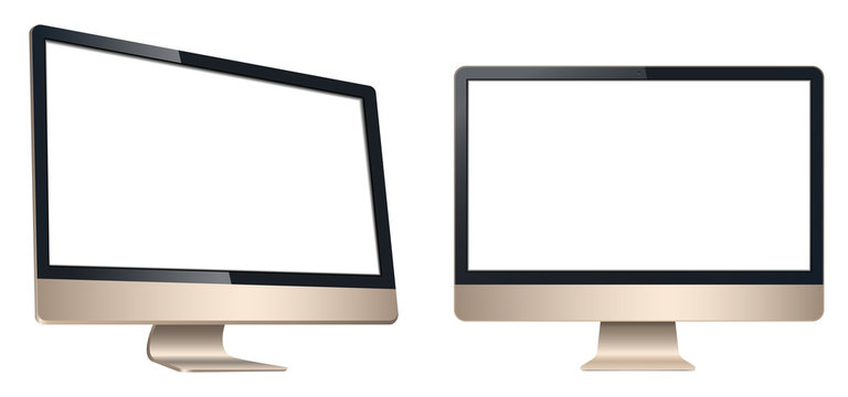 LCD computer, tv monitor view front and left isolated on a white background