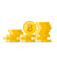 Heap of the golden bitcoins. Vector illustration.