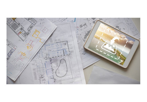 Tablet Mockup with Blueprints 1