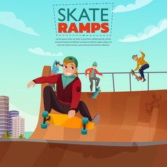 Skate Ramp Cartoon Illustration