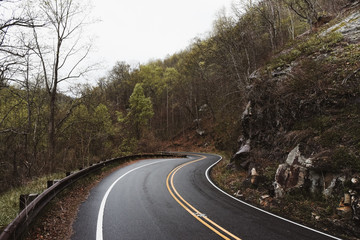 Shades of Autumn and a Curvy Road Through the Blue Ridge Mountains, near Asheville, North Carolina