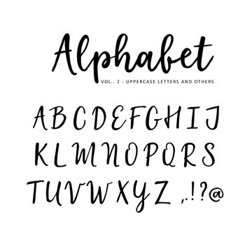 Hand drawn vector alphabet. Brush script font. Isolated upper case letters written with marker, ink. Calligraphy, lettering.