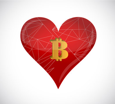 golden bitcoin in heart concept. Isolated illustration