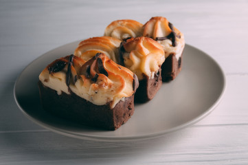 curd cake on a wooden background