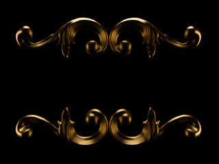 Gold, silver decoration element, wall concept stucco, interior architecture pattern. 3d illustration, 3d rendering.