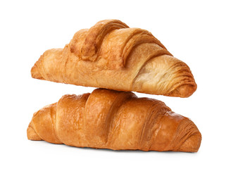 Tasty croissants on white background