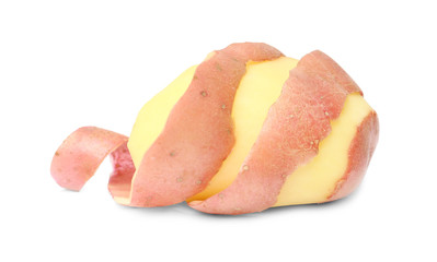 Raw peeled potato with skin on white background