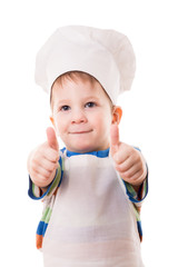 Little cook showing thumb up sign