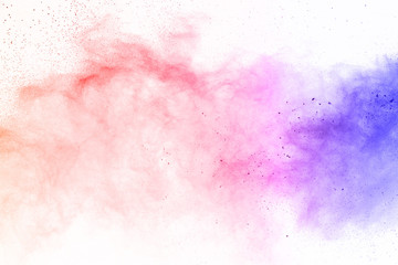 Launched colorful dust, isolated on white background.