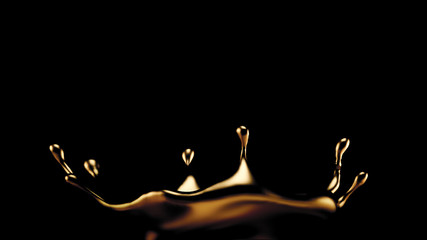 Mysterious, beautiful, luxury gold splash. 3d illustration, 3d rendering.