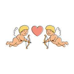 cupid angels with heart vector illustration design