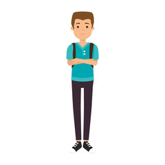 young man with school bag avatar character vector illustration design