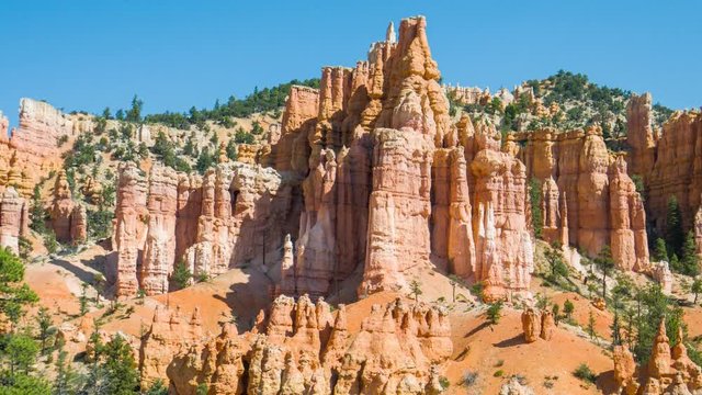 Spectacular view at the yellow cliffs. Nature video. Amazing mountain landscape. Bryce Canyon National Park. Utah. USA. 4K, 3840*2160, high bit rate, UHD