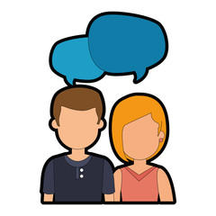 Fototapeta premium lovers couple with speech bubbles avatars characters vector illustration design
