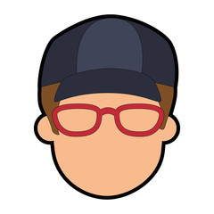 young man head with glasses avatar character vector illustration design