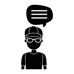 young man with speech bubble avatar character vector illustration design