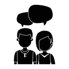 lovers couple with speech bubbles avatars characters vector illustration design