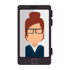 smartphone device with businesswoman vector illustration design