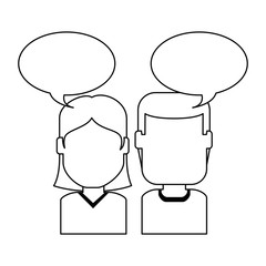 lovers couple with speech bubbles avatars characters vector illustration design