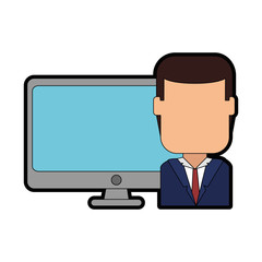 monitor computer with businessman vector illustration design