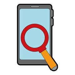 smartphone device with magnifying glass vector illustration design