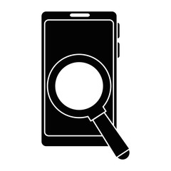 smartphone device with magnifying glass vector illustration design