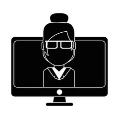 monitor computer with businesswoman vector illustration design