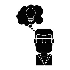 young man with speech bubble and bulb avatar character vector illustration design